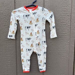 free birdees infant 3-6 months farm animals cow pig chicken bamboo pjs